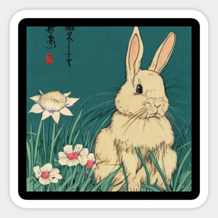 American Fuzzy Lop Rabbit Baby Bunny with White Flowers Sticker